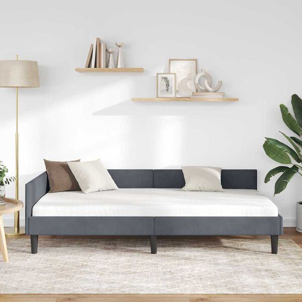 vidaXL Kampinė lovos konstrukcija Tamsiai pilka 90 cm x 200 cm