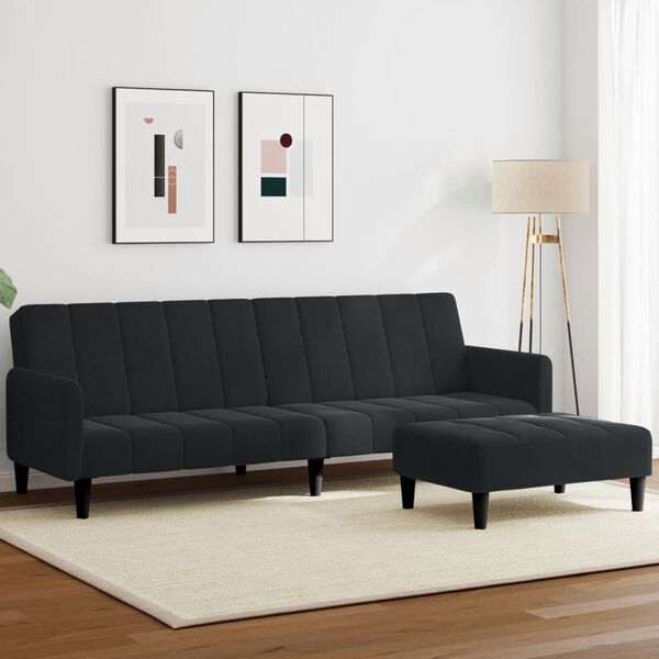 vidaXL Dvivietė sofa-lova su pakoja, juodos spalvos, aksomas
