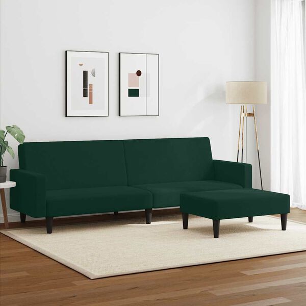 vidaXL Dvivietė sofa-lova su pakoja, tamsiai žalios spalvos, aksomas