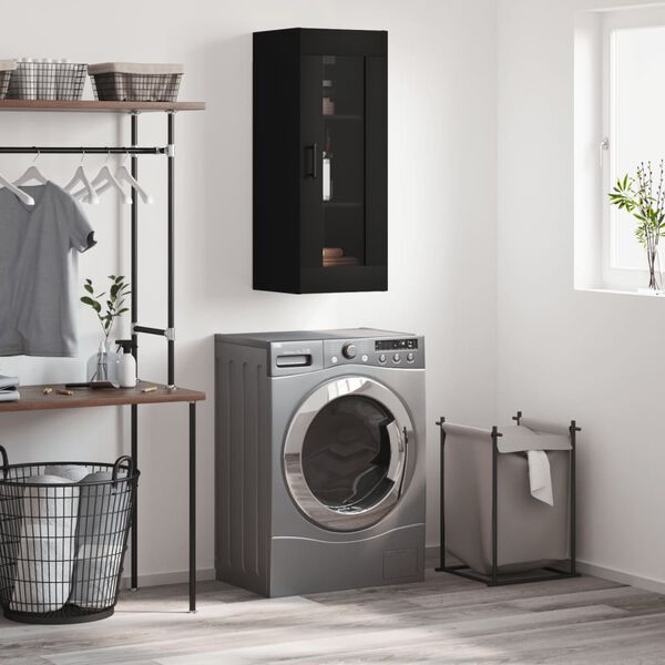 vidaXL Prie sienos montuojama spintelė, juodos spalvos, 34,5x34x90cm