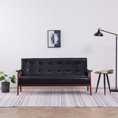 vidaXL Trivietė sofa, juodos spalvos, dirbtinė oda