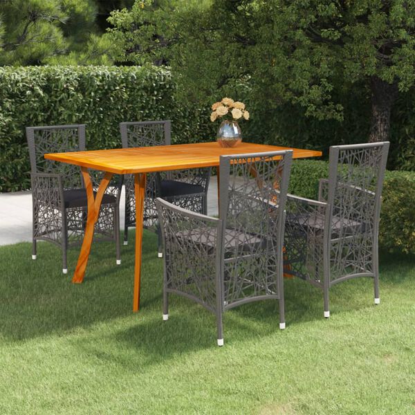 vidaXL Sodo valgomojo baldų komplektas, 5 dalių, pilkos spalvos