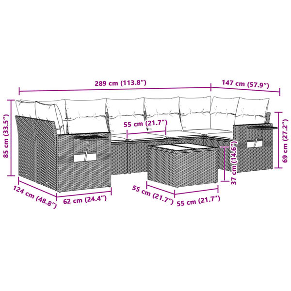 vidaXL Sodo komplektas su pagalvėlėmis, 8 dalių, pilkas, poliratanas