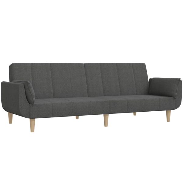 vidaXL Dvivietė sofa-lova su dvejomis pagalvėmis, pilka, audinys