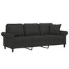 vidaXL Trivietė sofa su pagalvėmis, juoda, 180cm, audinys