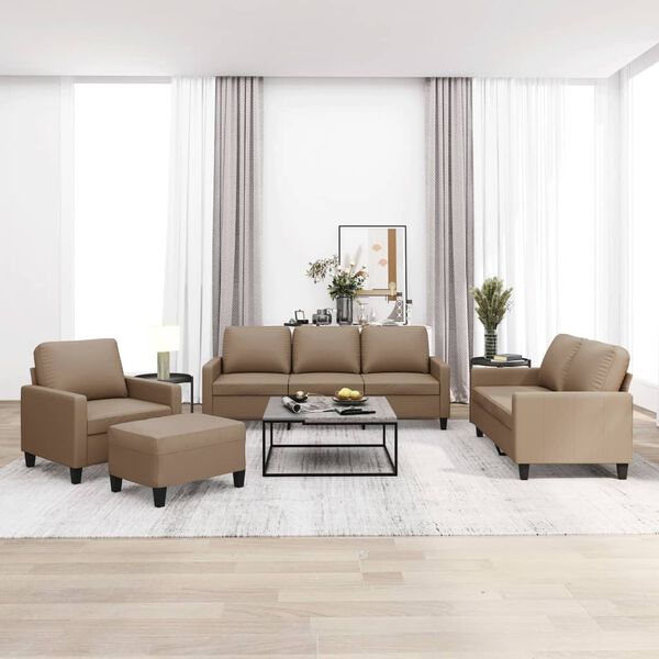 vidaXL Sofos komplektas su pagalvėmis, 4 dalių, kapučino, dirbtinė oda