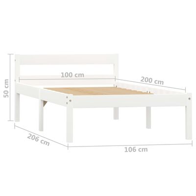 vidaXL Lovos rėmas su 2 stalčiais, baltas, 100x200cm, pušies masyvas
