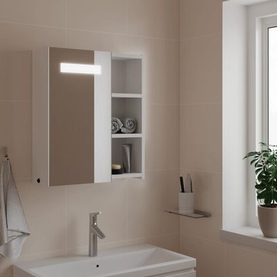 vidaXL Veidrodinė vonios kambario spintelė su LED, balta, 45x13x52cm