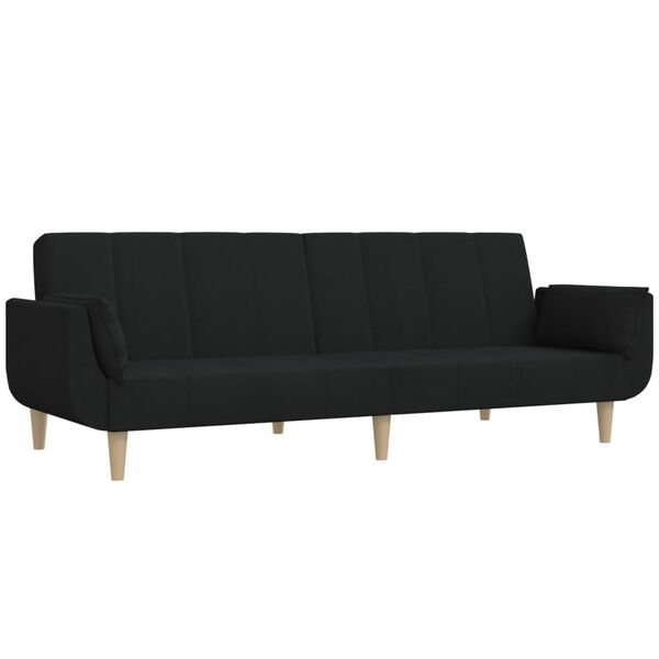 vidaXL Dvivietė sofa-lova su pakoja ir pagalvėmis, juoda, audinys