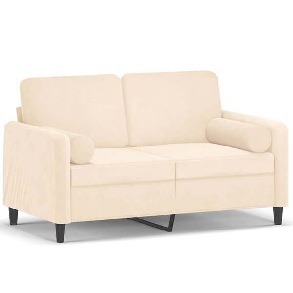 vidaXL Dvivietė sofa su pagalvėmis, kreminės spalvos, 120cm, aksomas