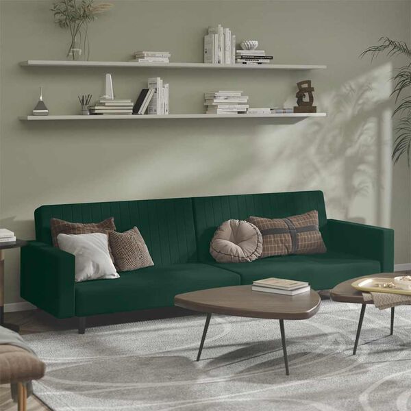 vidaXL Dvivietė sofa-lova, tamsiai žalios spalvos, aksomas