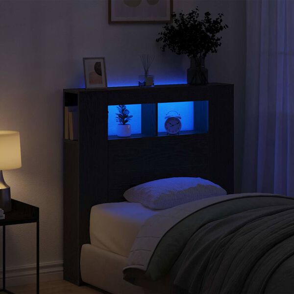 vidaXL LED galvūgalis su lentyna Juodas ąžuolas 100 x 18,5 x 103,5 cm