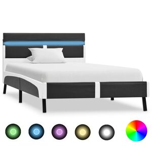 vidaXL Lovos rėmas su LED, pilkos spalvos, 90x200 cm, dirbtinė oda