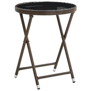 vidaXL Arbatos staliukas, rudas, 60cm, poliratanas/grūdintas stiklas