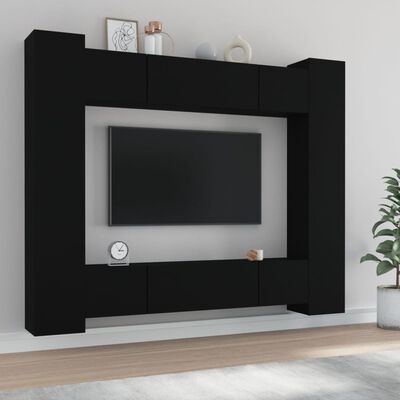 vidaXL Televizoriaus spintelių komplektas, 8 dalių, juodas, mediena