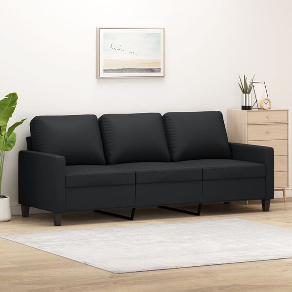 vidaXL Trivietė sofa, juodos spalvos, 180cm, dirbtinė oda