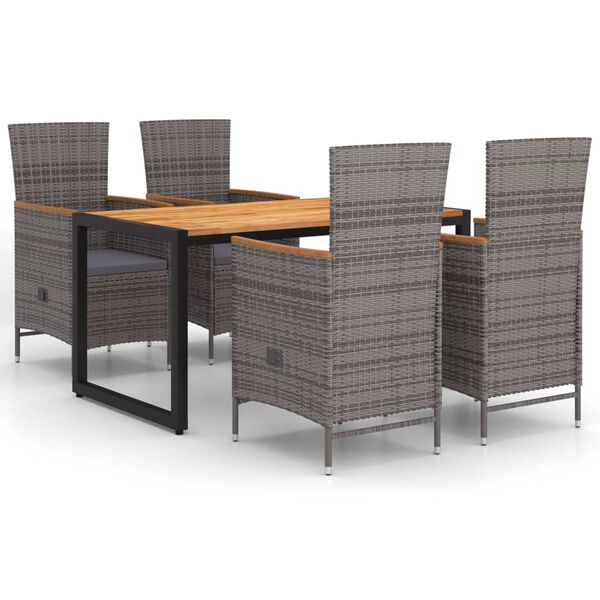 vidaXL Sodo valgomojo baldų komplektas, 5 dalių, pilkos spalvos