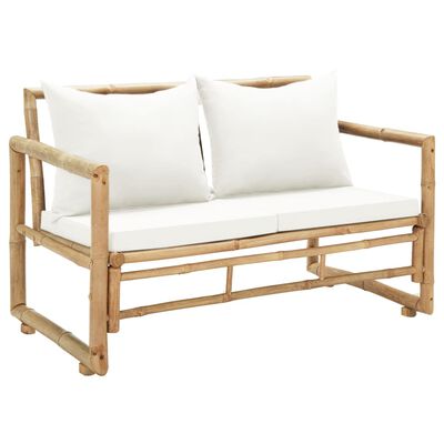 vidaXL Dvivietė sodo sofa su pagalvėlėmis, pilkos spalvos, bambukas