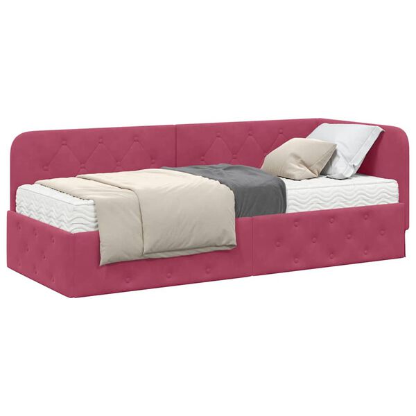 vidaXL Kampinė lovos konstrukcija Vyno raudona 80 x 200 cm Aksomas