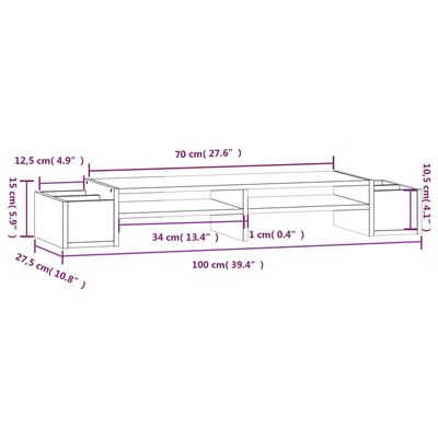 vidaXL Monitoriaus stovas, baltas, 100x27,5x15cm, pušies masyvas