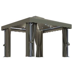 vidaXL Pavėsinė su lemputėmis ir užuolaidomis LED, taupe, 3x3m