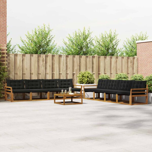 vidaXL Lauko sofos komplektas su pagalve 9 pcs Natūrali ir juoda