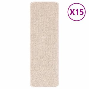 vidaXL Slydimui atsparūs laiptų kilimėliai 15 vnt. 60 x 25 cm Kreminė