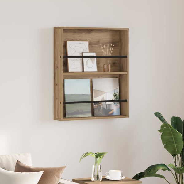 vidaXL Žurnalų stovas su lentyna Amatininkų ąžuolas 60 x 12 x 70 cm