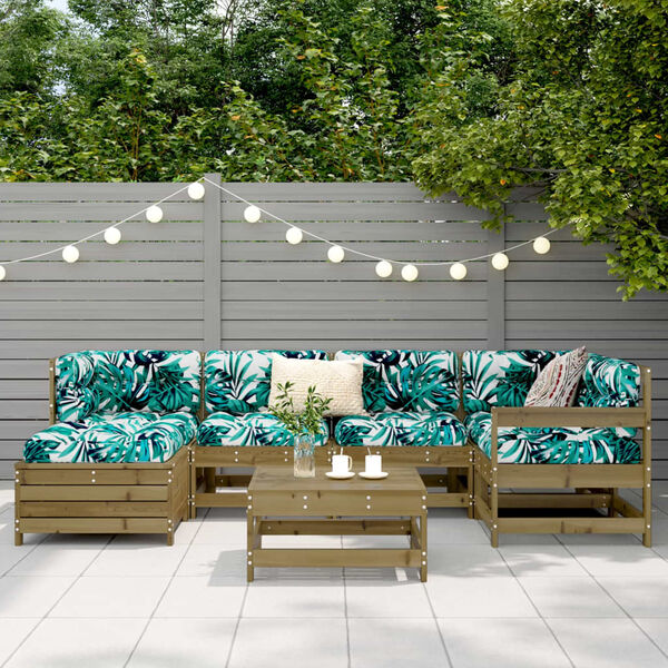 vidaXL Sodo sofos komplektas, 7 dalių, impregnuota pušis