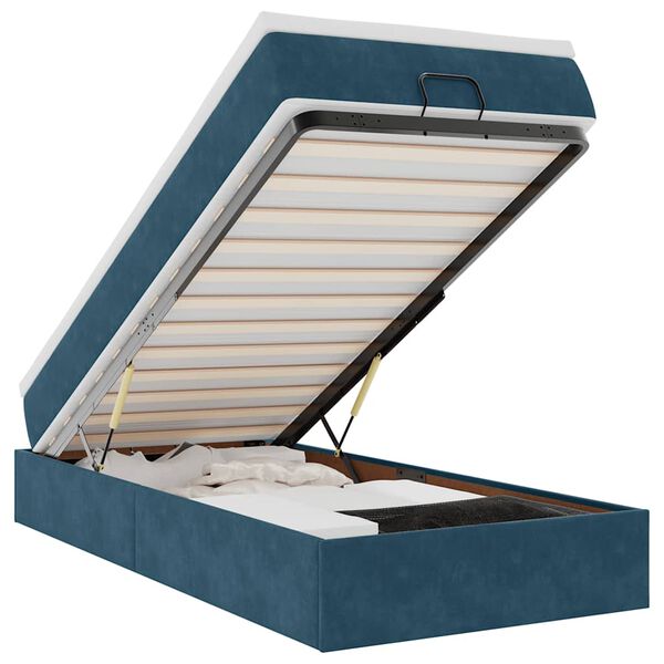 vidaXL Osmanų lovos rėmas su čiužiniu, mėlynas, 100x200cm, aksomas