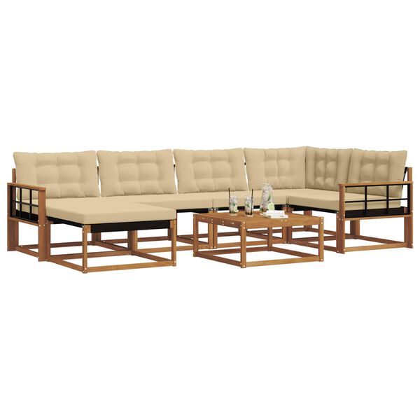 vidaXL Lauko sofos komplektas su pagalve 19 pcs Natūralus ir bežinis