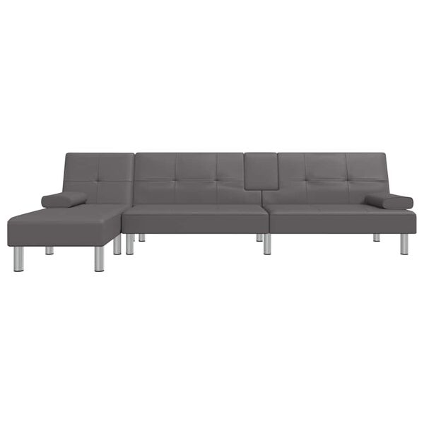 vidaXL L formos sofa-lova, pilkos spalvos, 255x140x70cm, dirbtinė oda