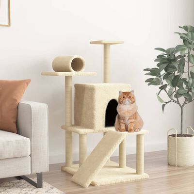 vidaXL Draskyklė katėms su stovais iš sizalio, kreminė, 110,5cm