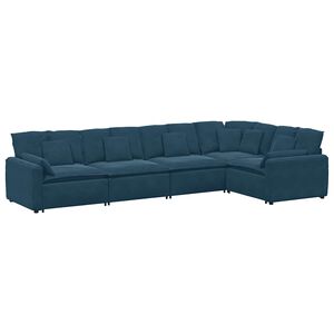vidaXL Modulinė sofa su pagalvėlėmis, aksominė, mėlyna