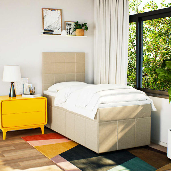 vidaXL Lova su spyruoklėmis ir čiužiniu, kreminė, 90x200 cm, audinys