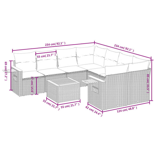 vidaXL Sodo komplektas su pagalvėlėmis, 9 dalių, juodas, poliratanas