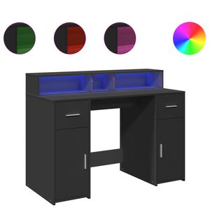 vidaXL Ra&scaron;omasis stalas su LED ap&scaron;vietimu, juodas, 120x55x91cm