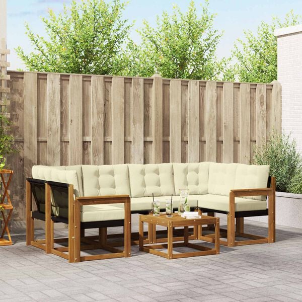 vidaXL Lauko sofos komplektas su pagalve 7 pcs Natūralus ir grietinėlė