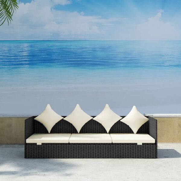 vidaXL Lauko sofa su pagalvėlėmis, poliratanas, juoda