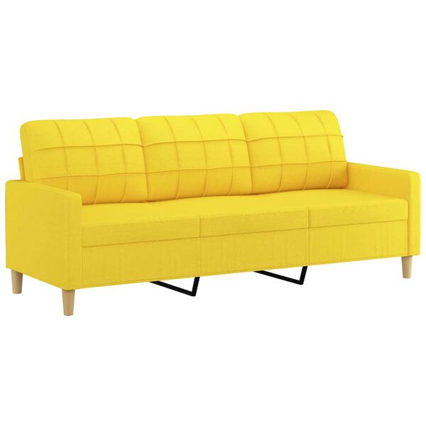 vidaXL Trivietė sofa su pagalvėlėmis, šviesiai geltona, 180cm, audinys