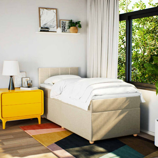 vidaXL Lova su spyruoklėmis ir čiužiniu, kreminė, 80x200cm, audinys