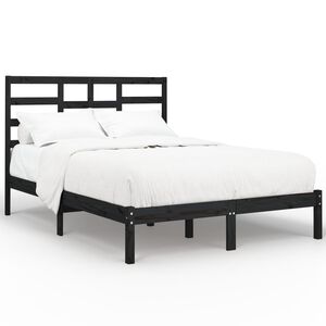 vidaXL Lovos rėmas, juodos spalvos, 140x190cm, medienos masyvas