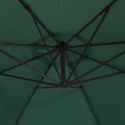 vidaXL Gemb. form. skėt. su LED lemp. ir met. stulp., žal. sp., 350cm