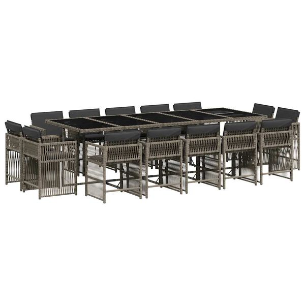 vidaXL Sodo komplektas su pagalvėlėmis, 15 dalių, pilkas, poliratanas