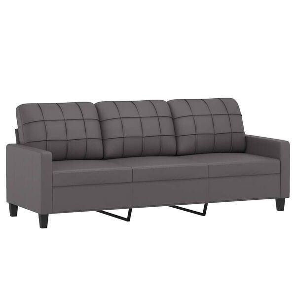 vidaXL Trivietė sofa su pagalvėlėmis, pilka, 180cm, dirbtinė oda