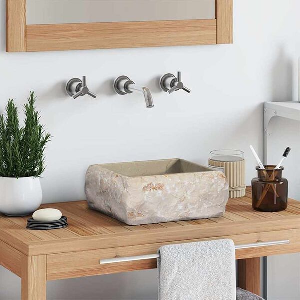 vidaXL Praustuvas, kreminės spalvos, 30x30x13cm, marmuras