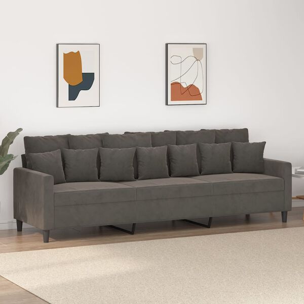 vidaXL Trivietė sofa, tamsiai pilkos spalvos, 210cm, aksomas