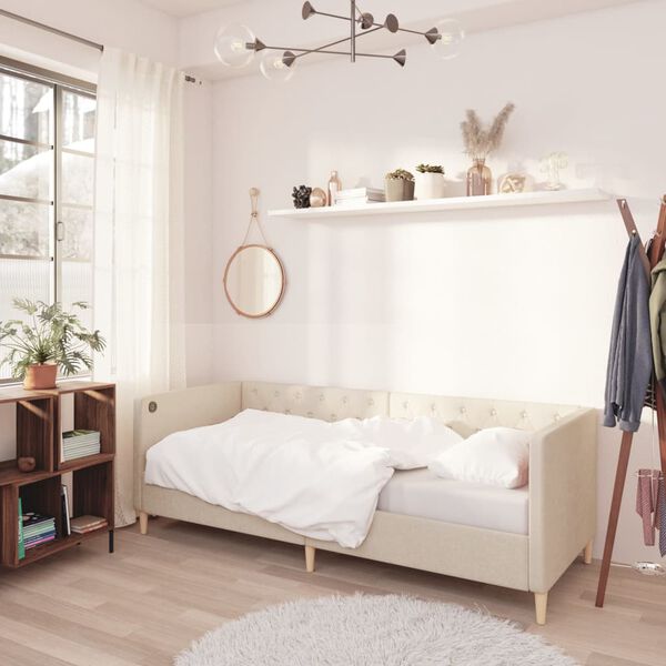 vidaXL Lova su čiužiniu ir USB i&scaron;vestimi, kreminė, 90x200cm, audinys