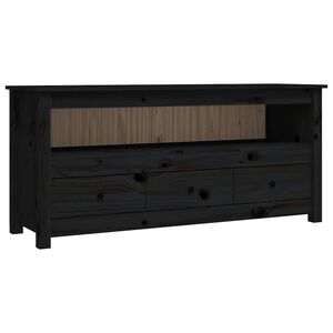 vidaXL Televizoriaus spintelė, juoda, 114x35x52cm, pu&scaron;ies masyvas