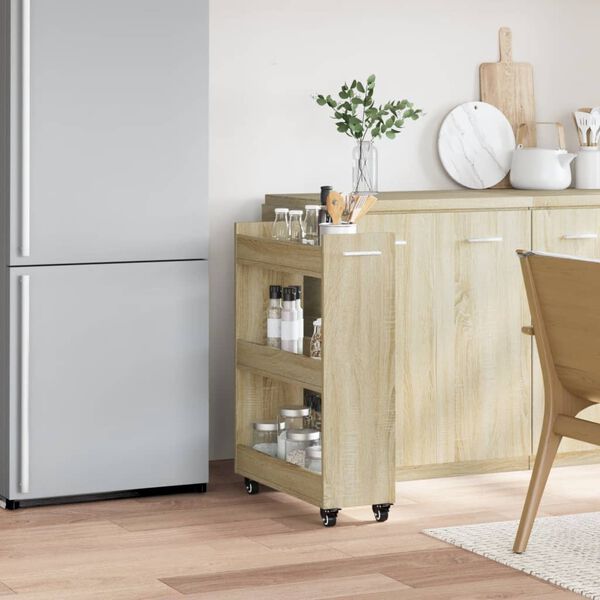 vidaXL Spintelė su ratukais, ąžuolo, 60x22x79cm, apdirbta mediena